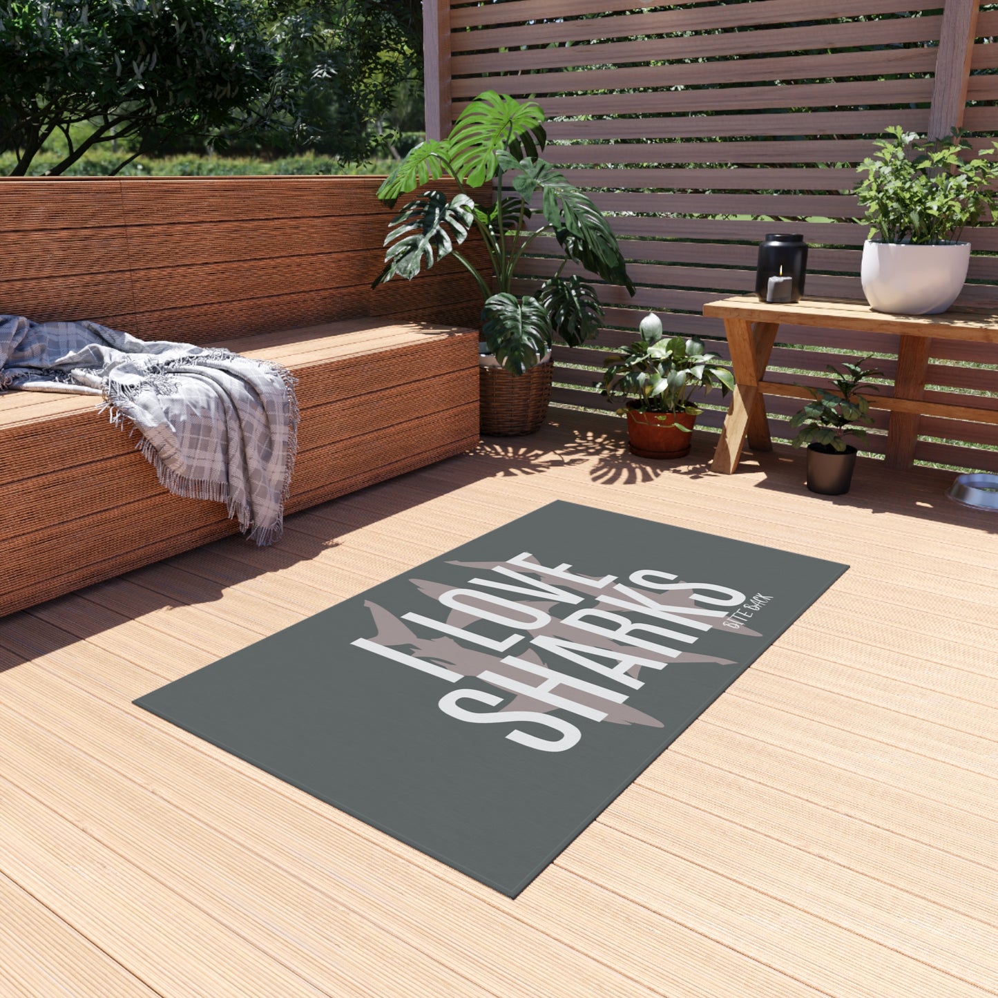 I Love Sharks Outdoor Rug, Nautical Decor, Beach, Patio Area Rug, Shark Lover Gift, Indoor Outdoor Welcome Mat