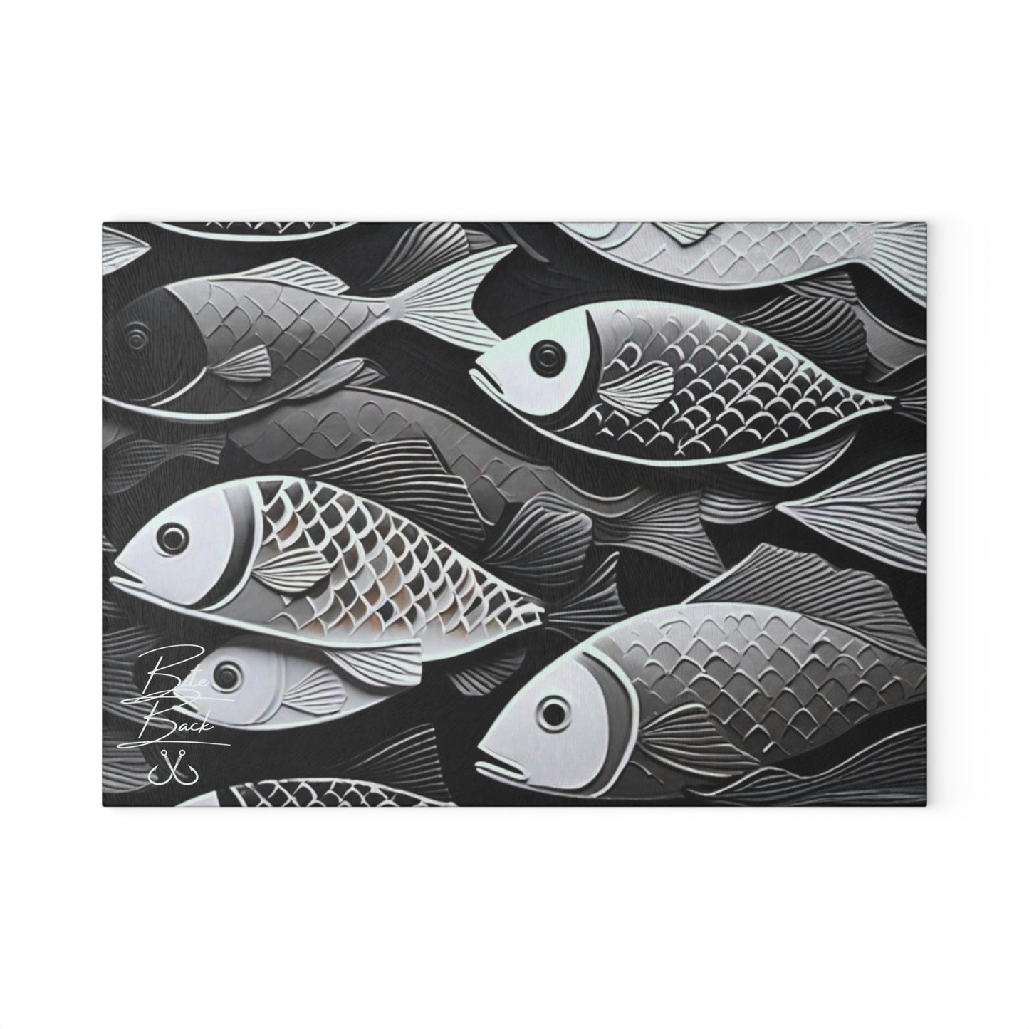 Black & White Fish Glass Cutting Board