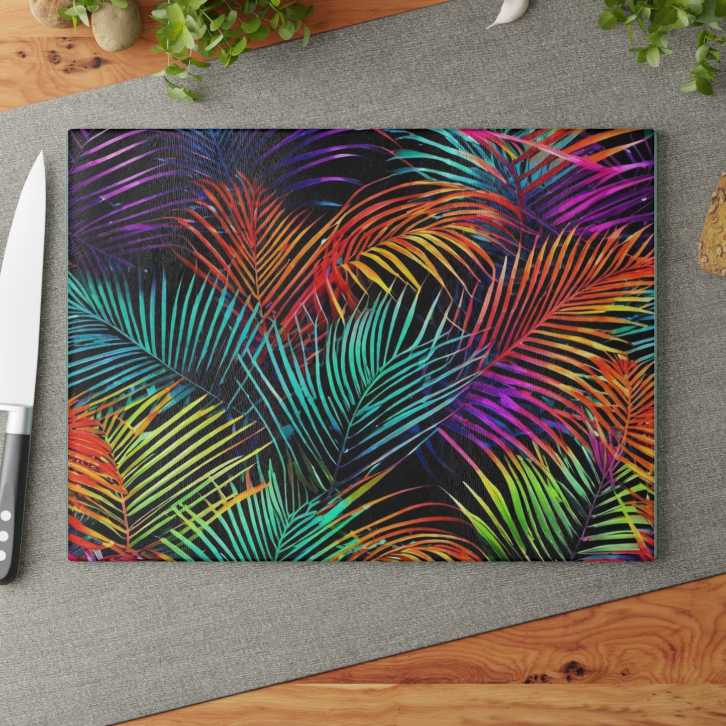 Palm Leaves Tropical Glass Cutting Board