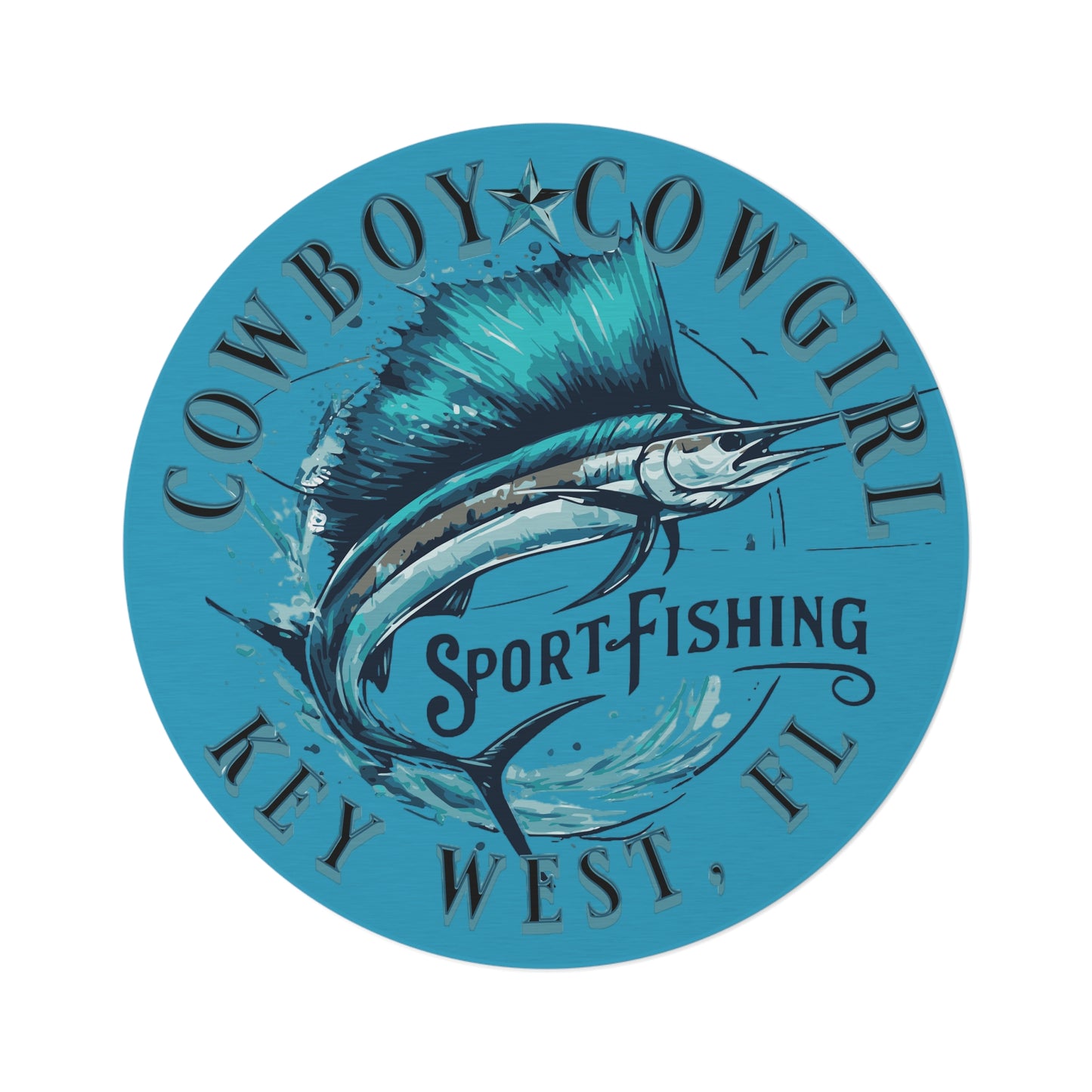 Round Rug - Cowboy Cowgirl Key West FL Sport Fishing Marlin Beach Mat