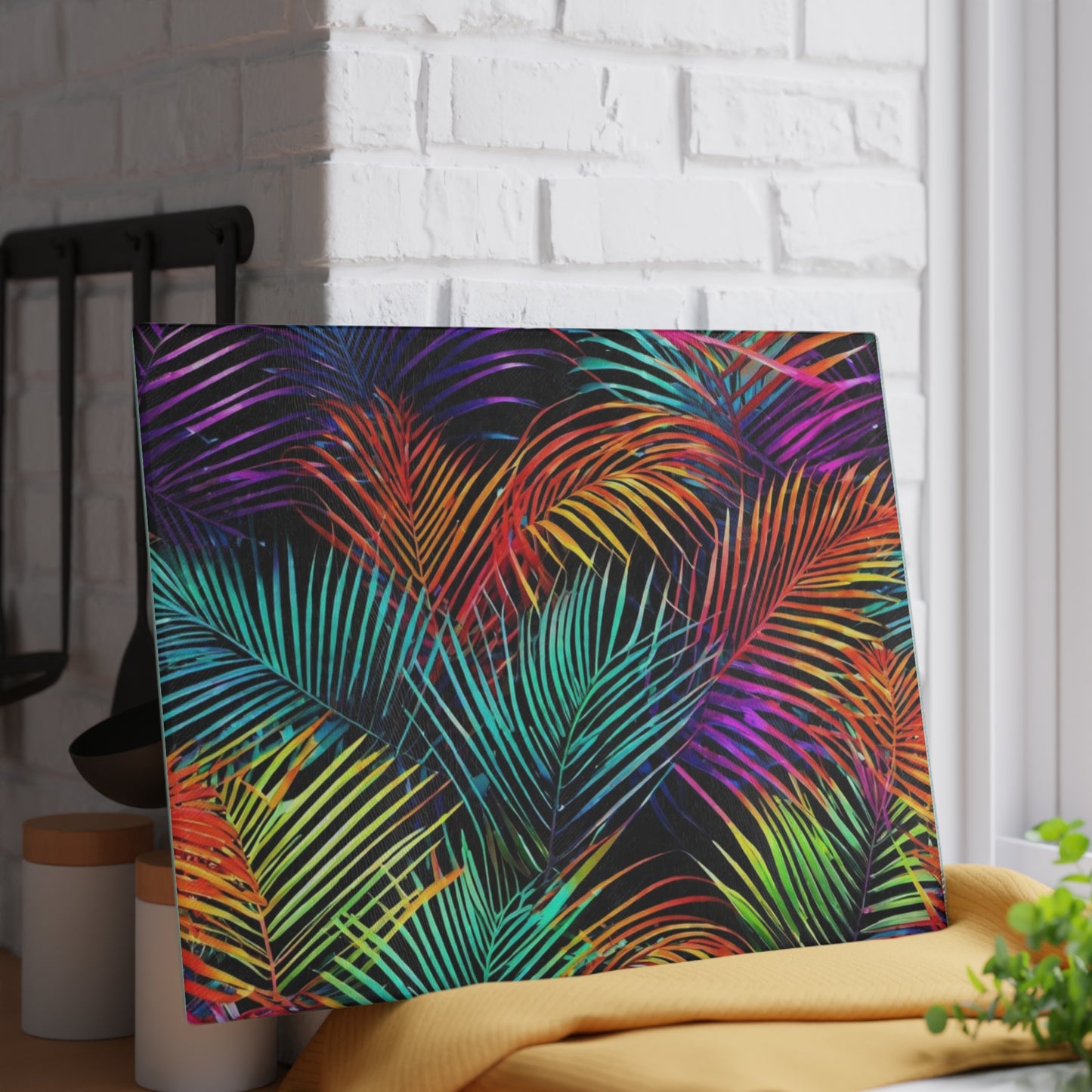 Palm Leaves Tropical Glass Cutting Board