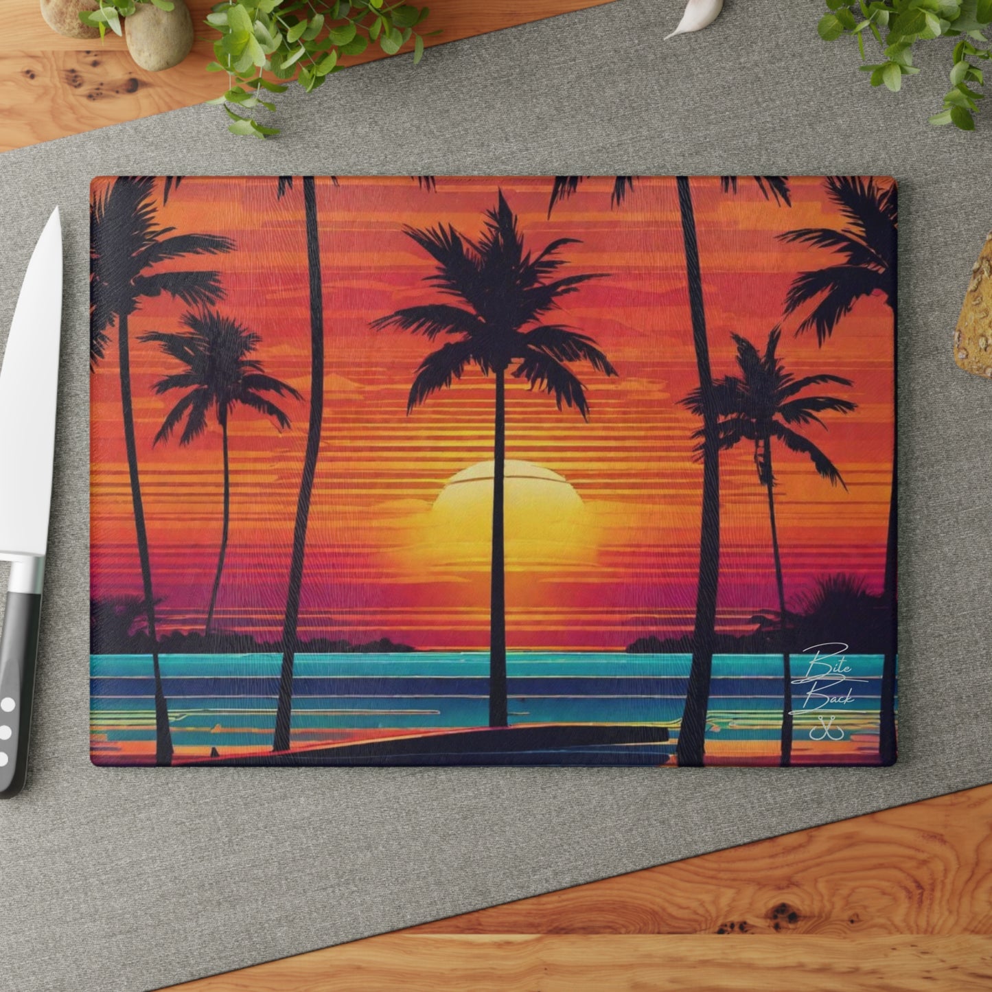 Tropical Sunset Glass Cutting Board