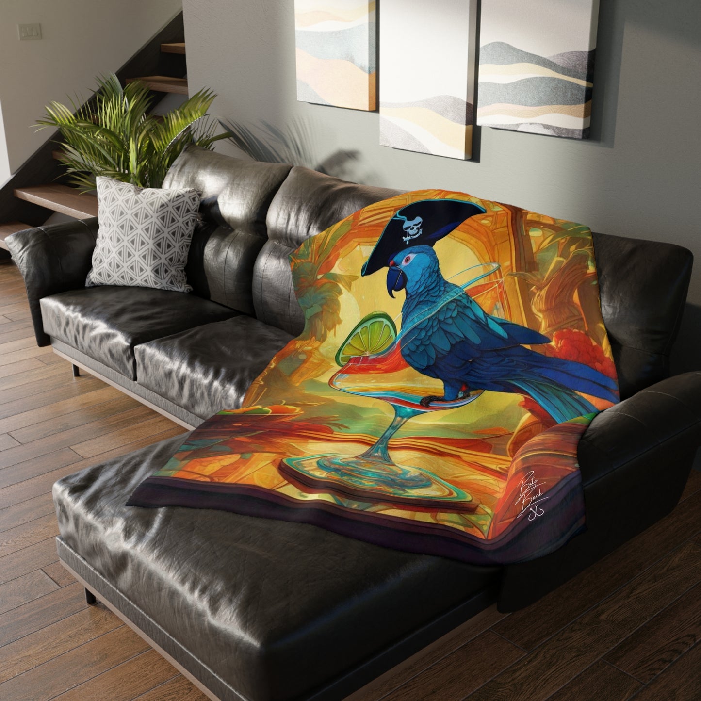 Parrot on the Bar Velveteen Minky Blanket (Two-sided print)