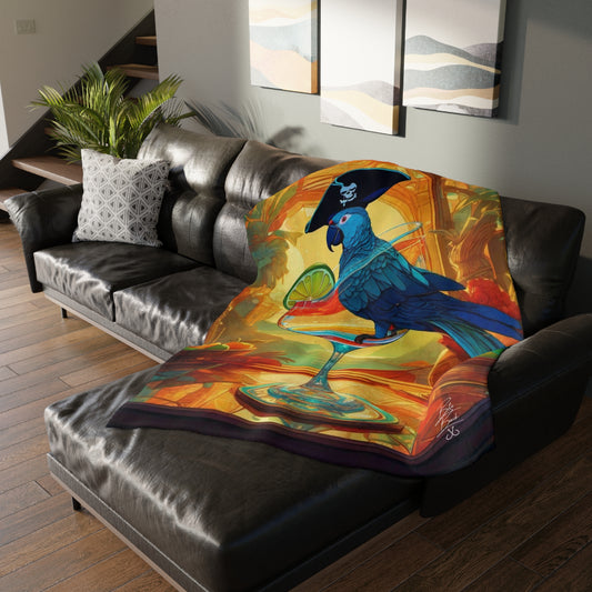 Parrot on the Bar Velveteen Minky Blanket (Two-sided print)