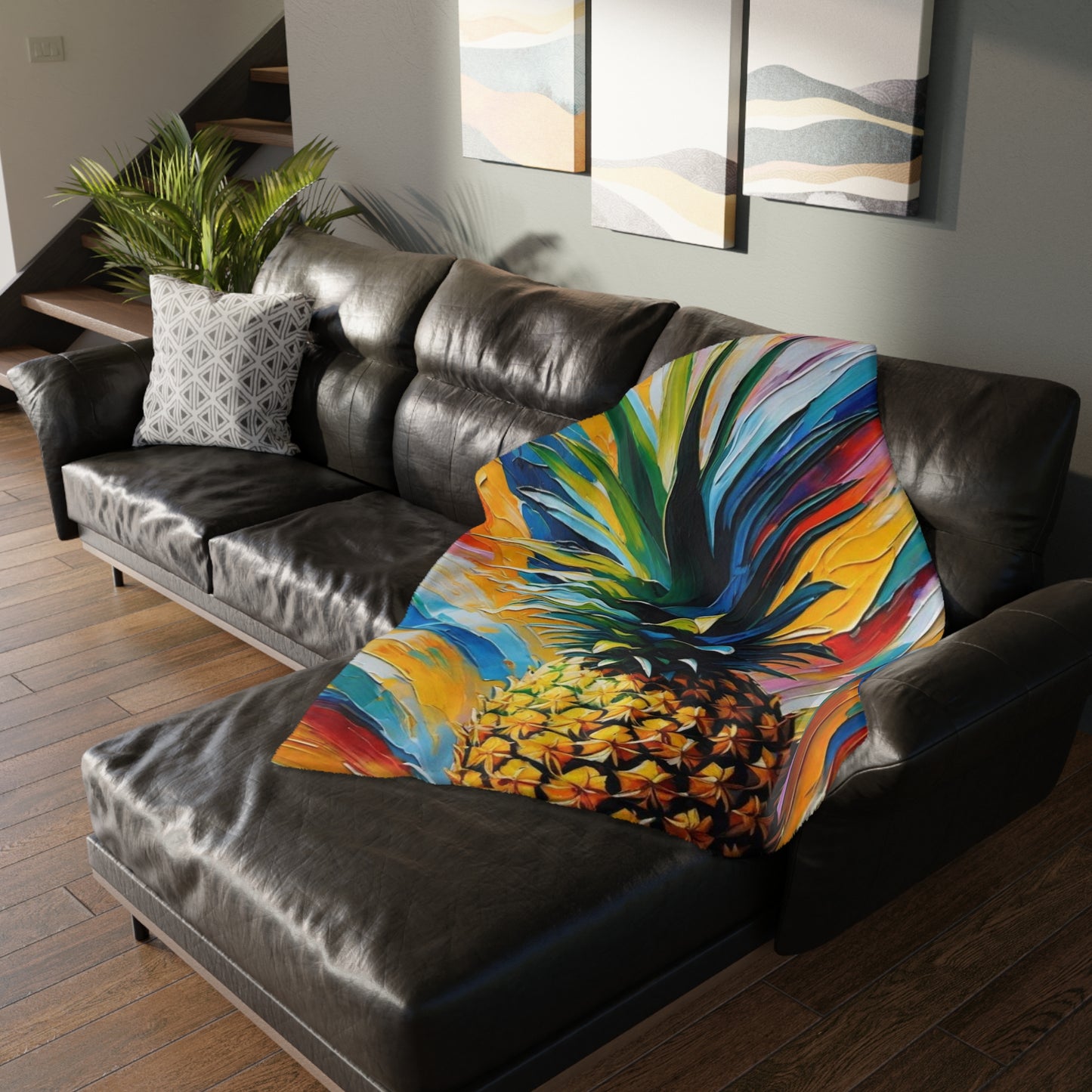 Pineapple Velveteen Minky Blanket (Two-sided print)