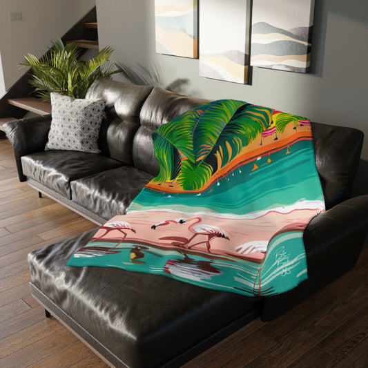 Flamingos Velveteen Minky Blanket (Two-sided print)