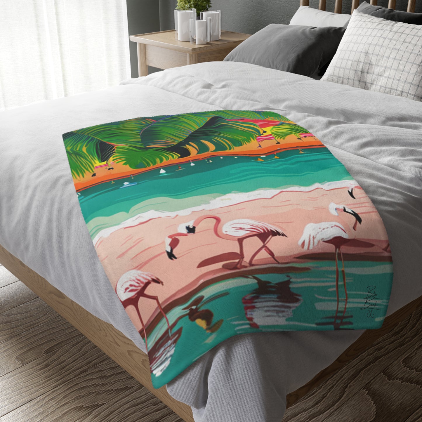 Flamingos Velveteen Minky Blanket (Two-sided print)