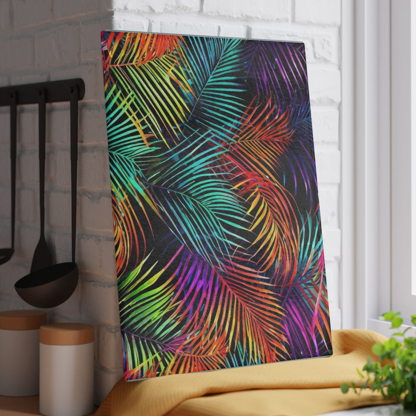 Palm Leaves Tropical Glass Cutting Board