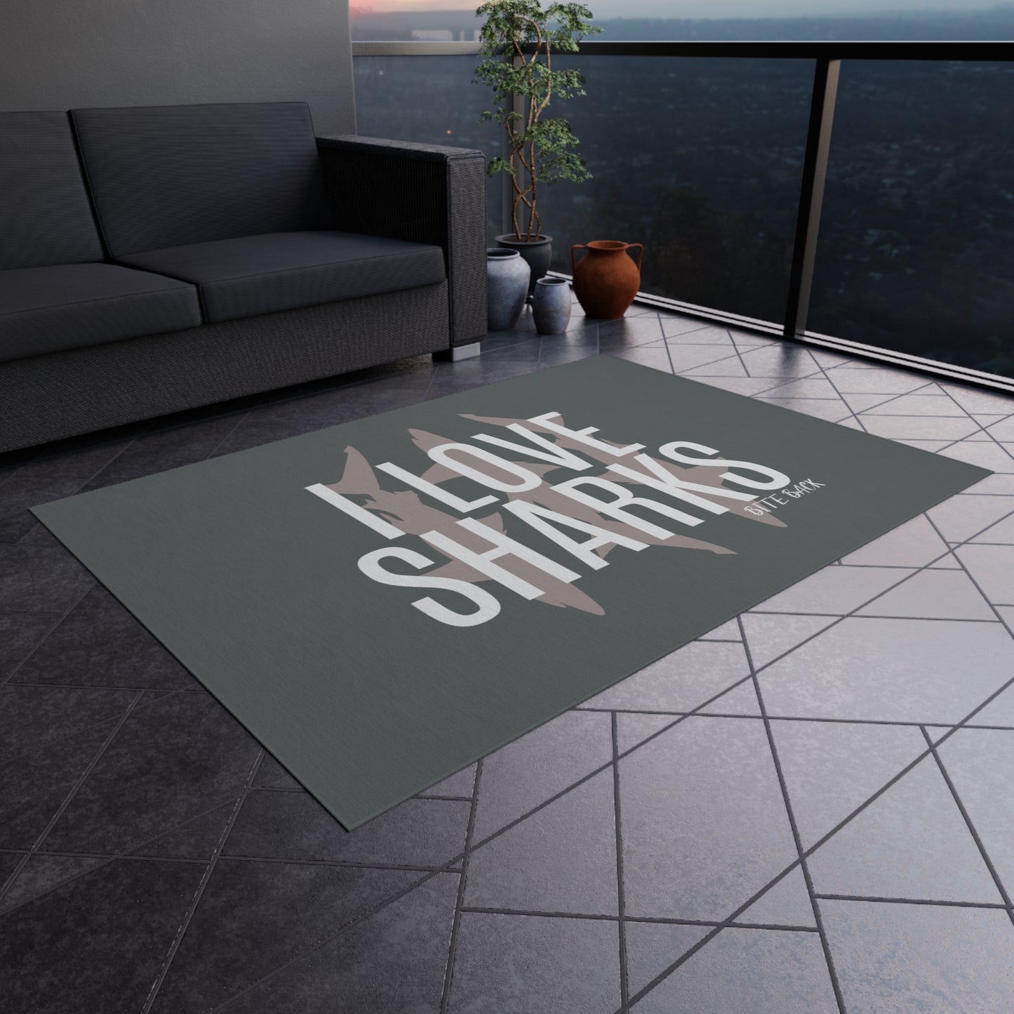 I Love Sharks Outdoor Rug, Nautical Decor, Beach, Patio Area Rug, Shark Lover Gift, Indoor Outdoor Welcome Mat