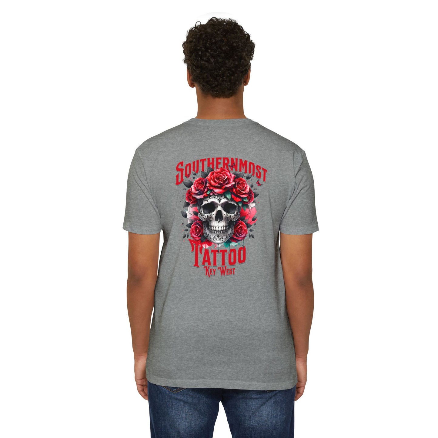 Tattoo Skull T-Shirt — "Southernmost Tattoo Key West" Rose Graphic