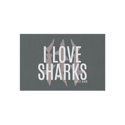 I Love Sharks Outdoor Rug, Nautical Decor, Beach, Patio Area Rug, Shark Lover Gift, Indoor Outdoor Welcome Mat