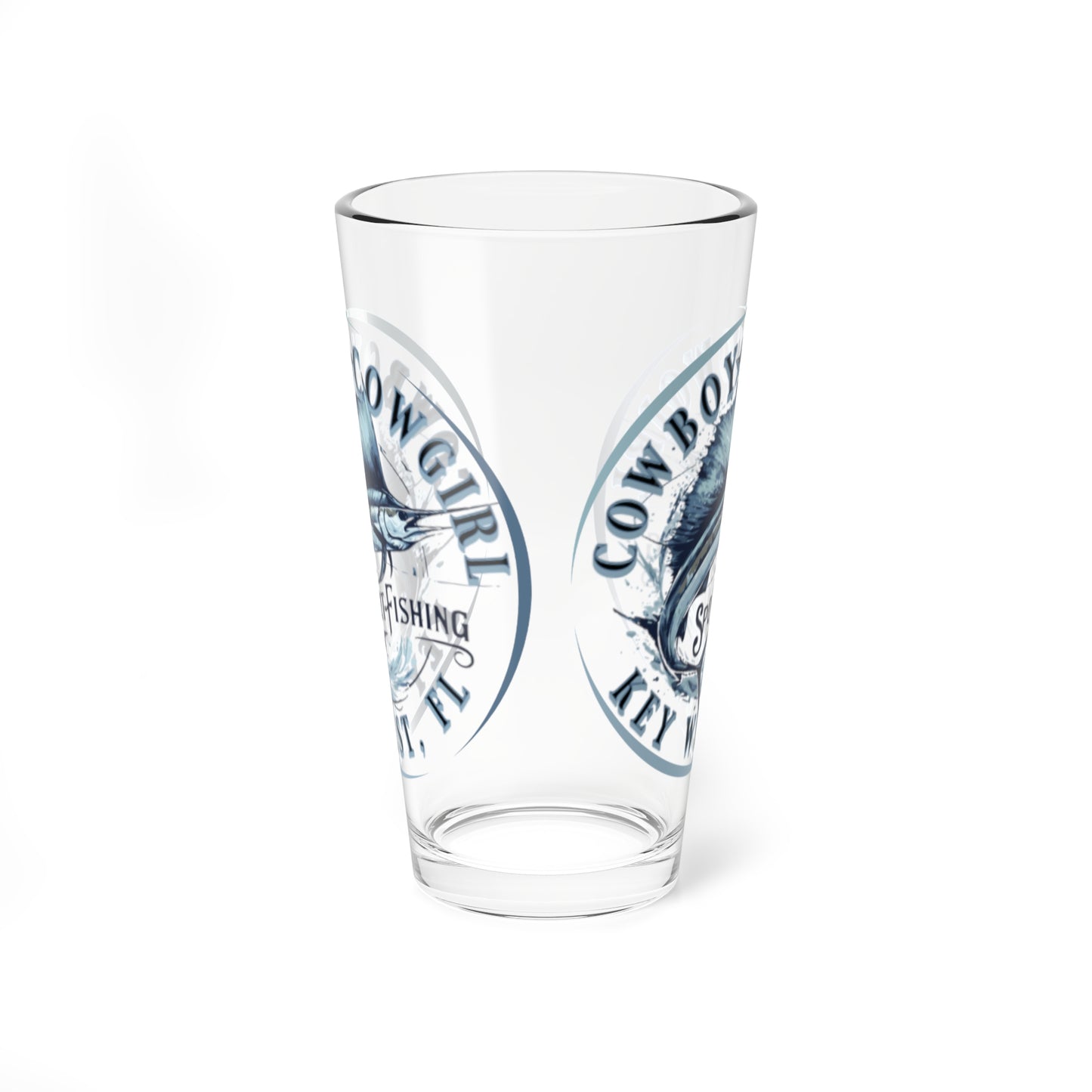 16oz Mixing Glass — Cowboy Comin’ Sport Fishing Logo Pint