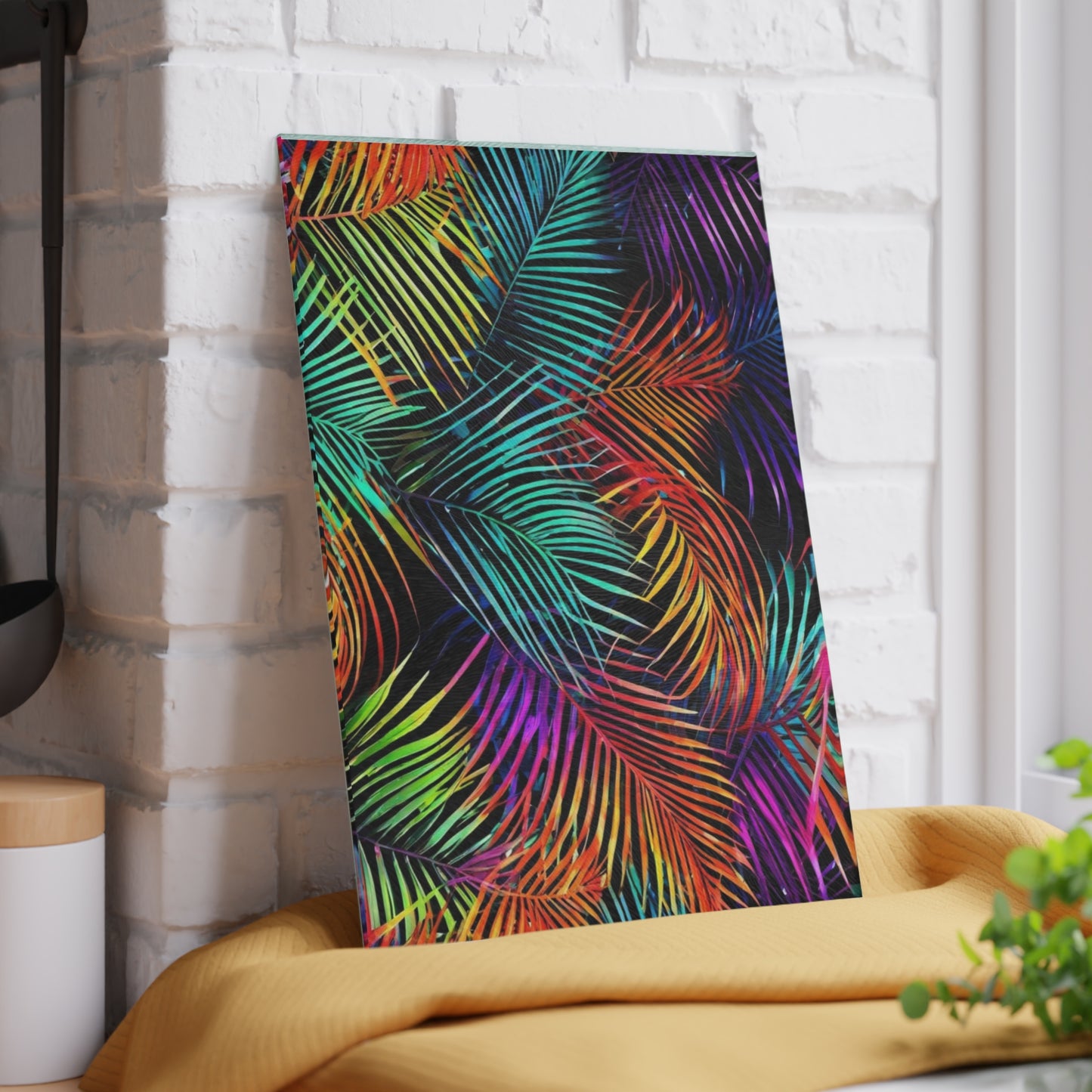 Palm Leaves Tropical Glass Cutting Board