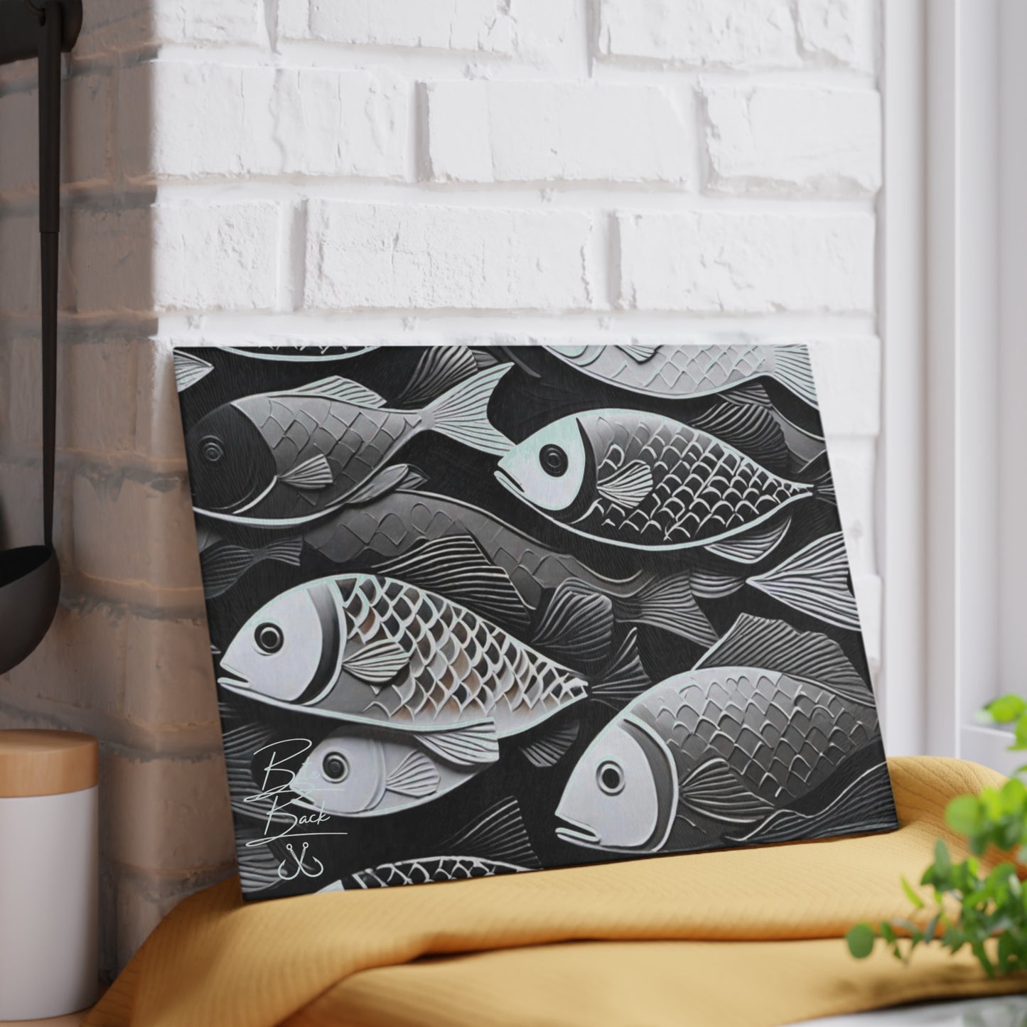 Black & White Fish Glass Cutting Board