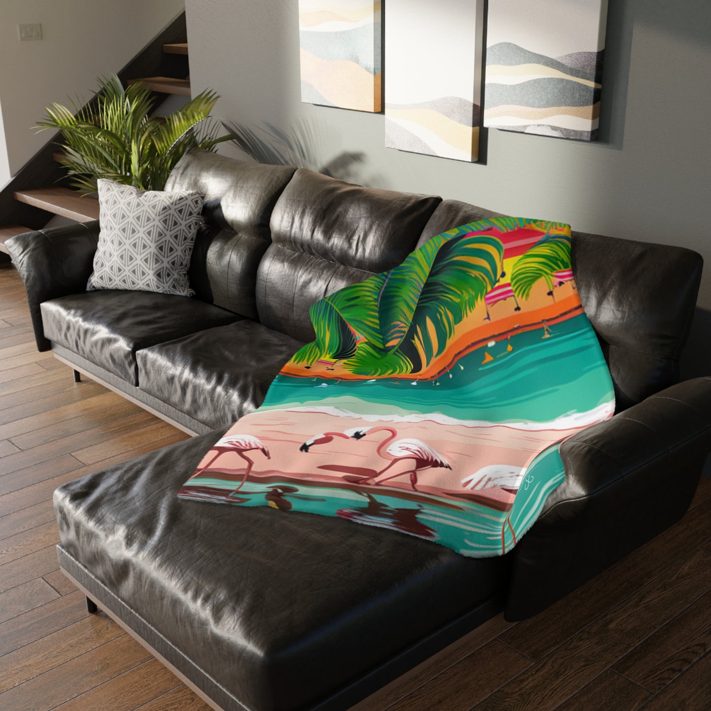 Flamingos Velveteen Minky Blanket (Two-sided print)