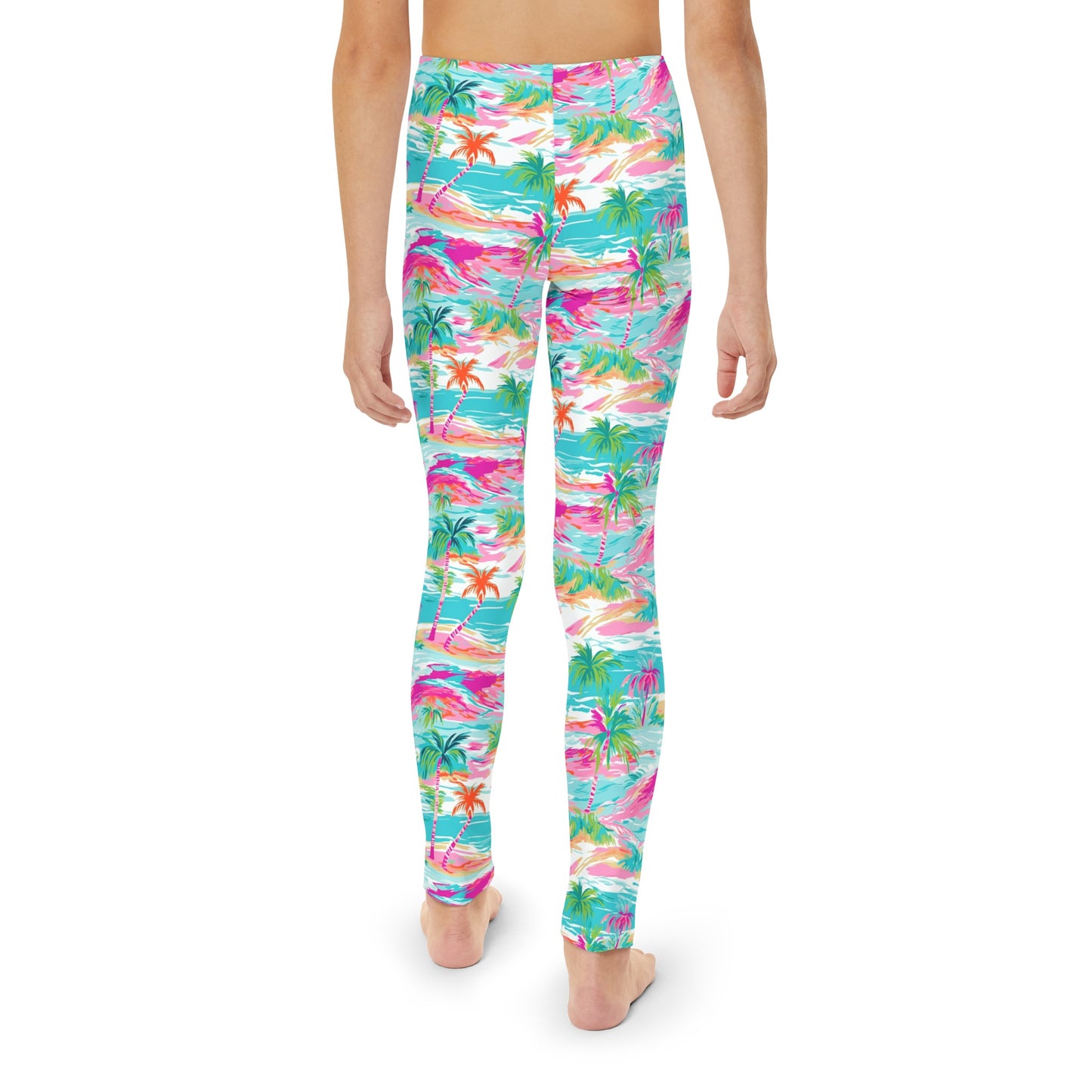 Pink Paradise Palm Leggings -Youth Full-Length Leggings