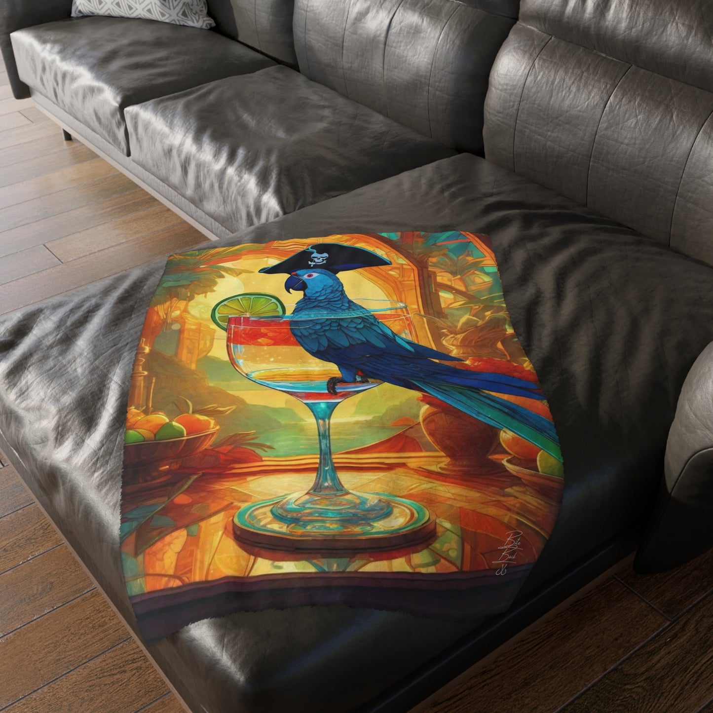 Parrot on the Bar Velveteen Minky Blanket (Two-sided print)