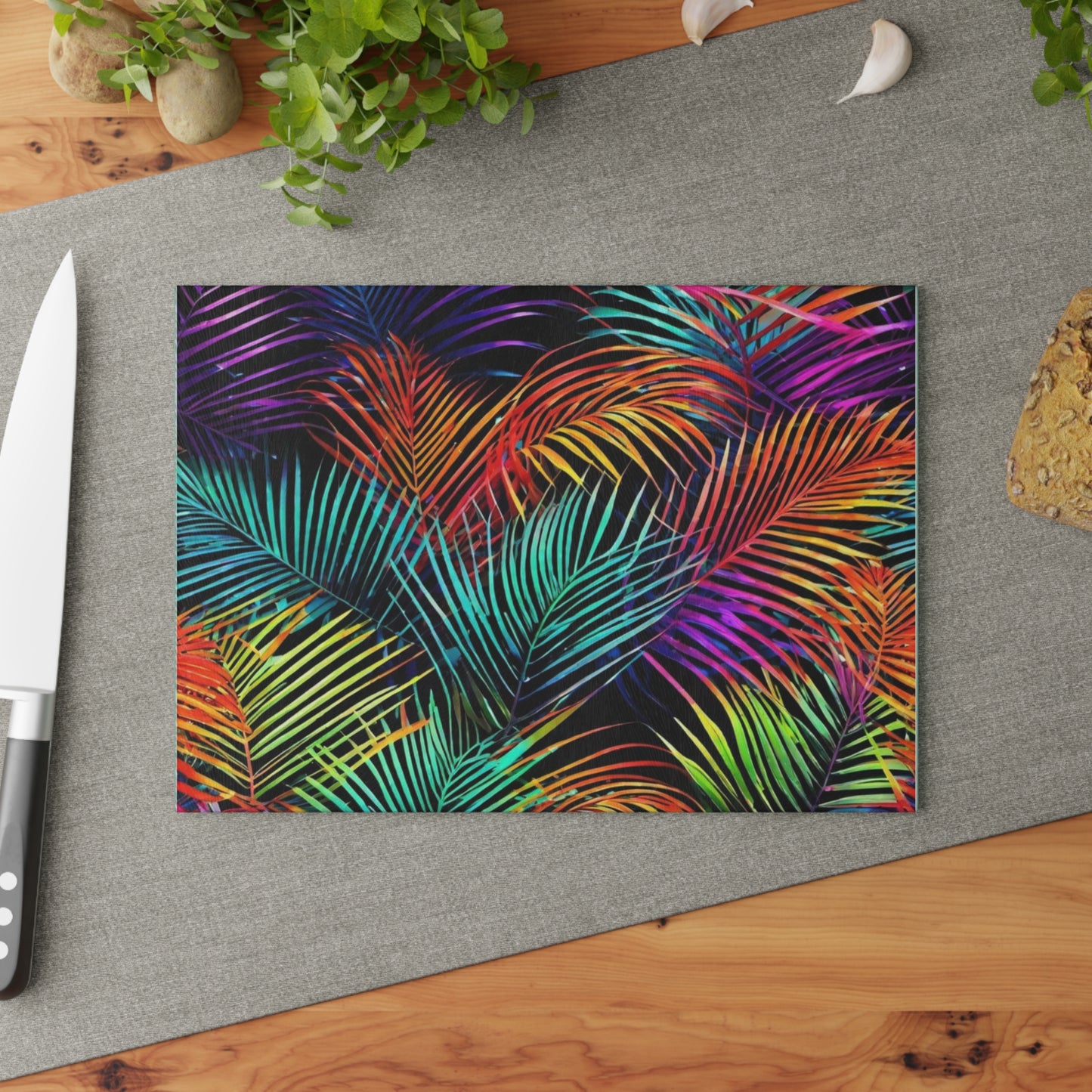 Palm Leaves Tropical Glass Cutting Board