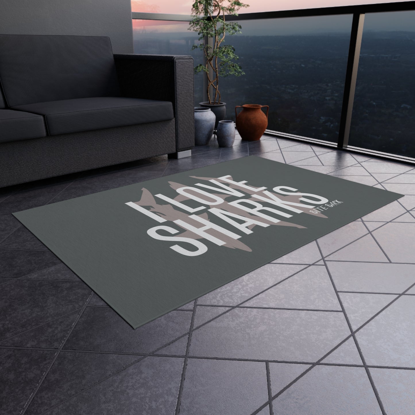 I Love Sharks Outdoor Rug, Nautical Decor, Beach, Patio Area Rug, Shark Lover Gift, Indoor Outdoor Welcome Mat