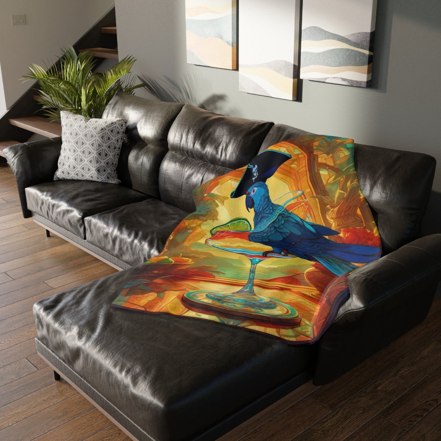 Parrot on the Bar Velveteen Minky Blanket (Two-sided print)
