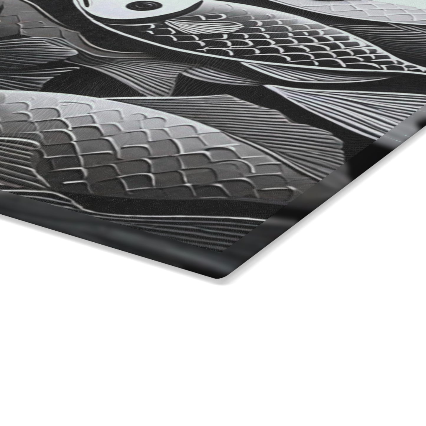 Black & White Fish Glass Cutting Board