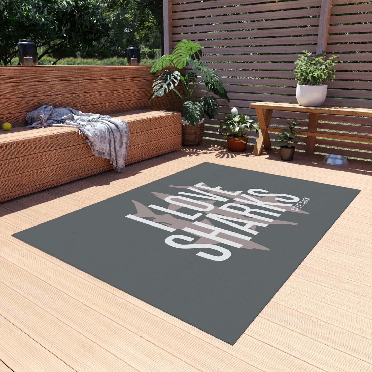 I Love Sharks Outdoor Rug, Nautical Decor, Beach, Patio Area Rug, Shark Lover Gift, Indoor Outdoor Welcome Mat