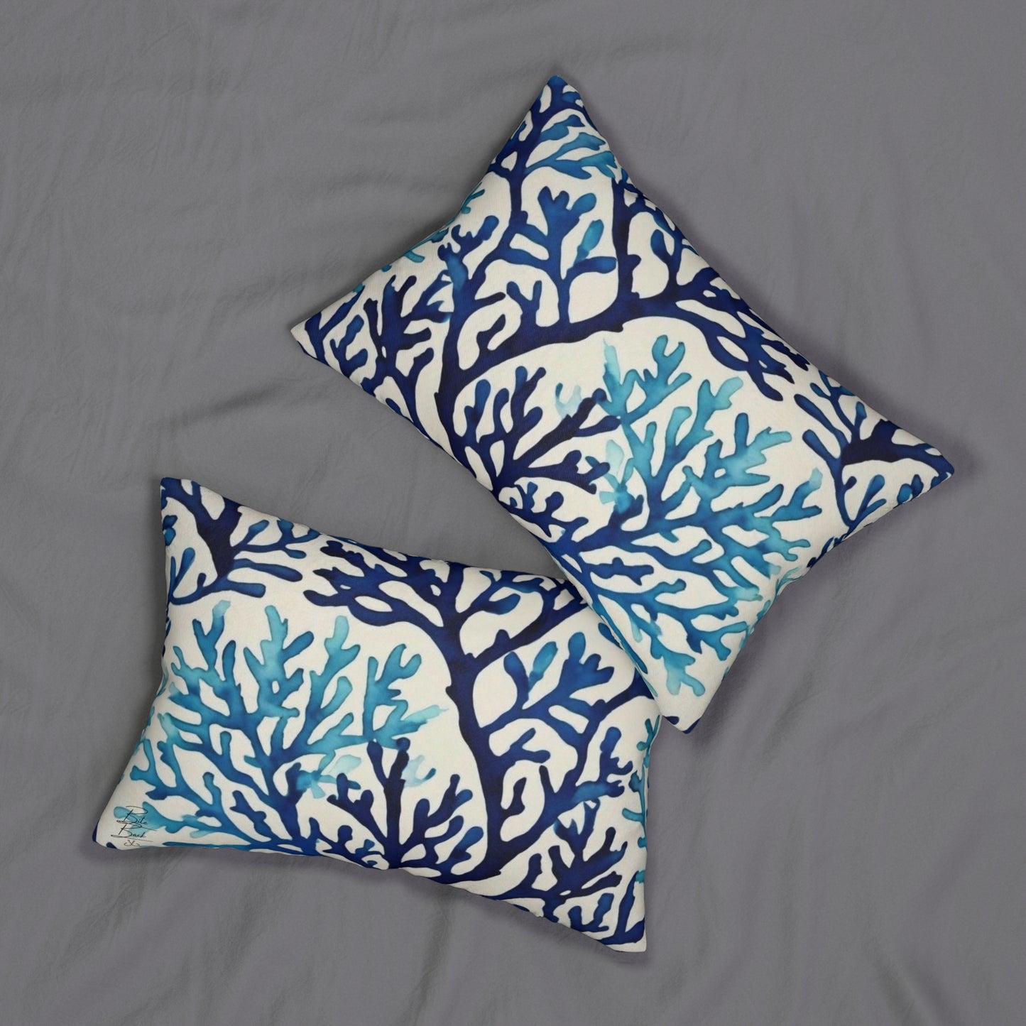 Blue Coral Watercolor Spun Polyester Lumbar Pillow