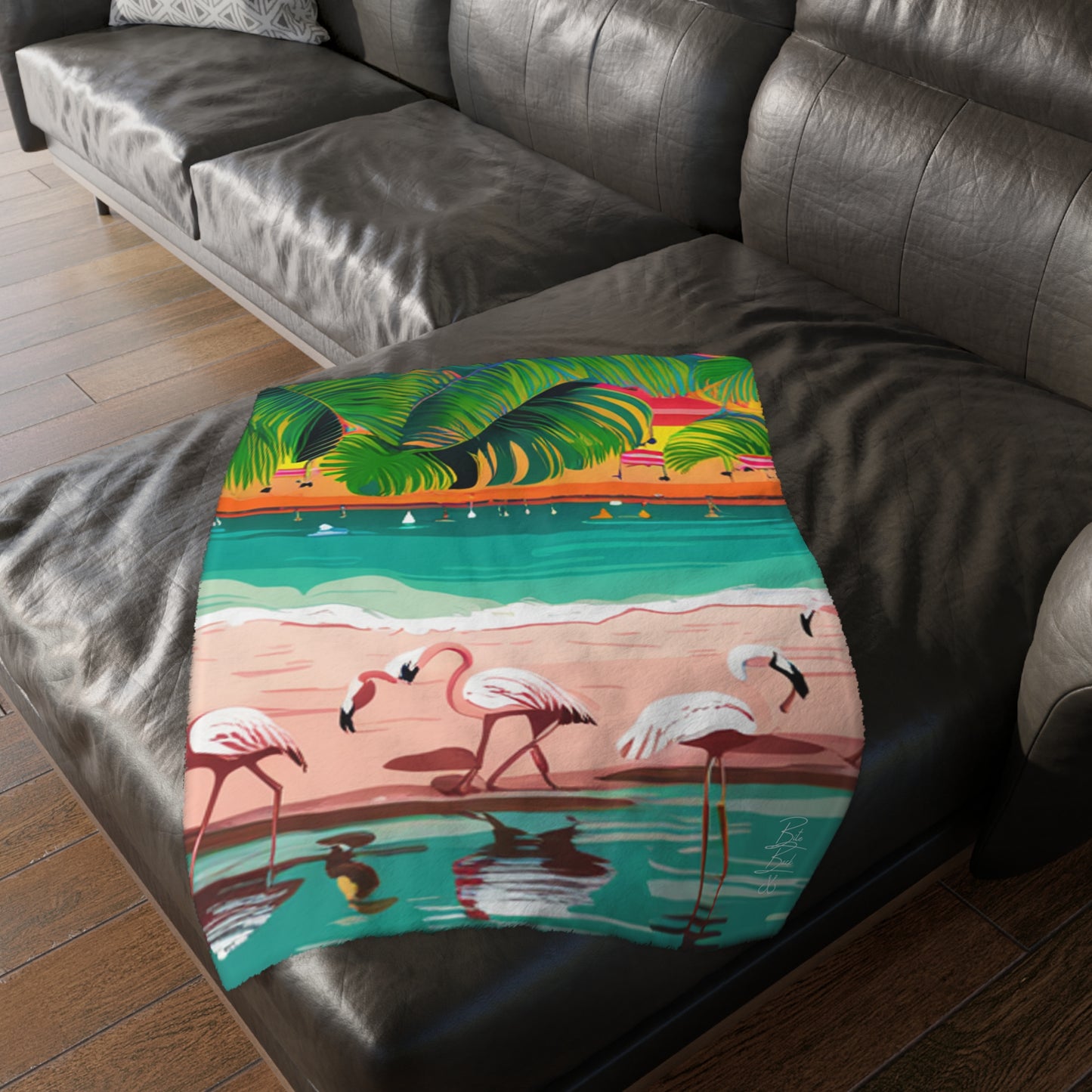 Flamingos Velveteen Minky Blanket (Two-sided print)