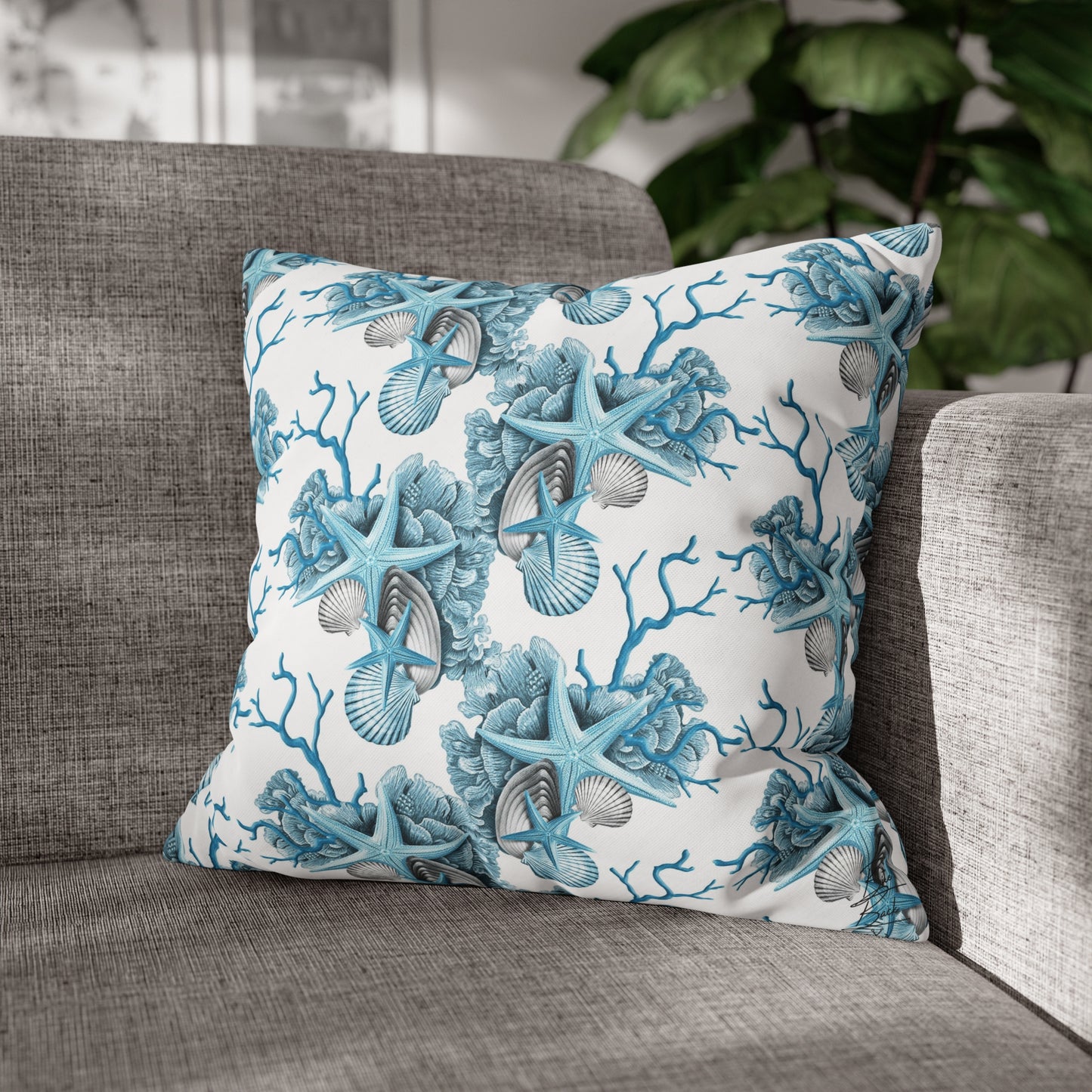 Blue Coral Canvas Pillowcase