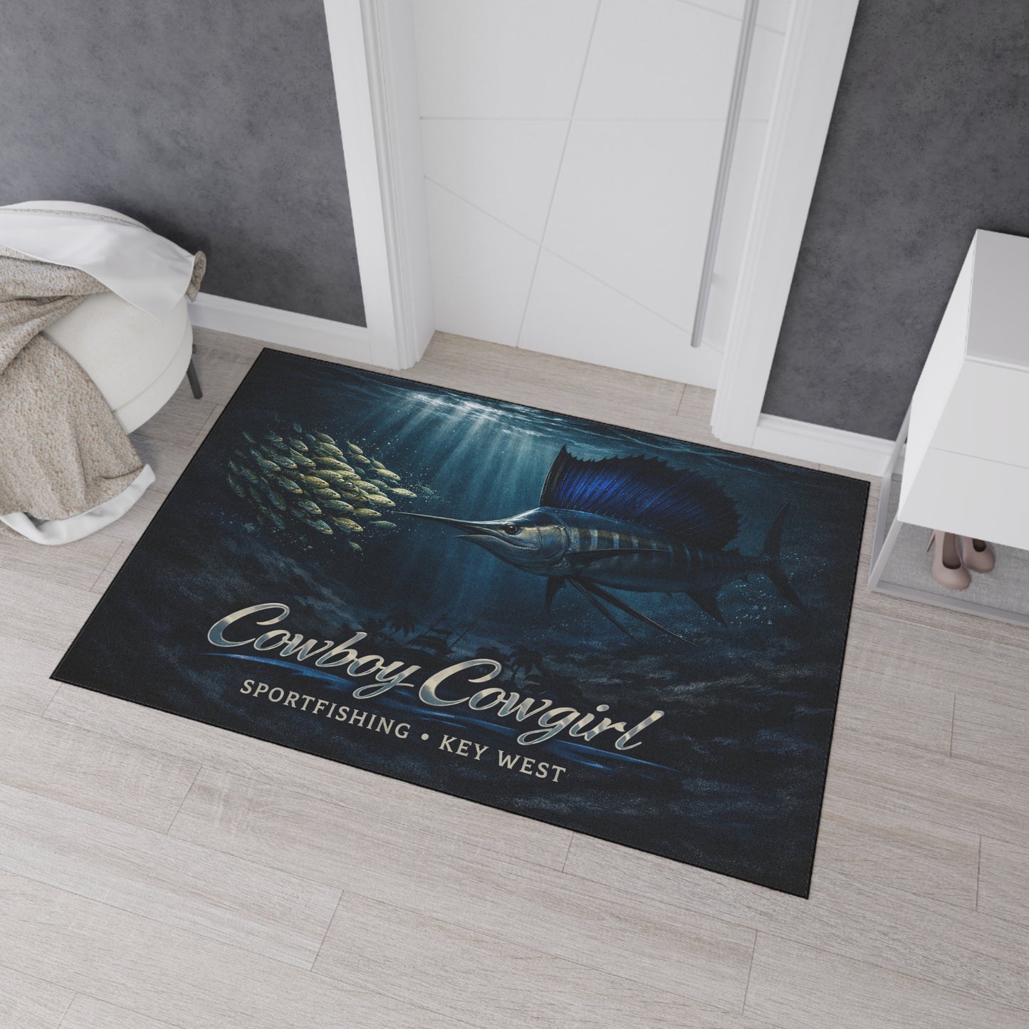 Sailfish Sportfishing Floor Mat — "Cowboy Cowgirl" Key West Nautical Doormat