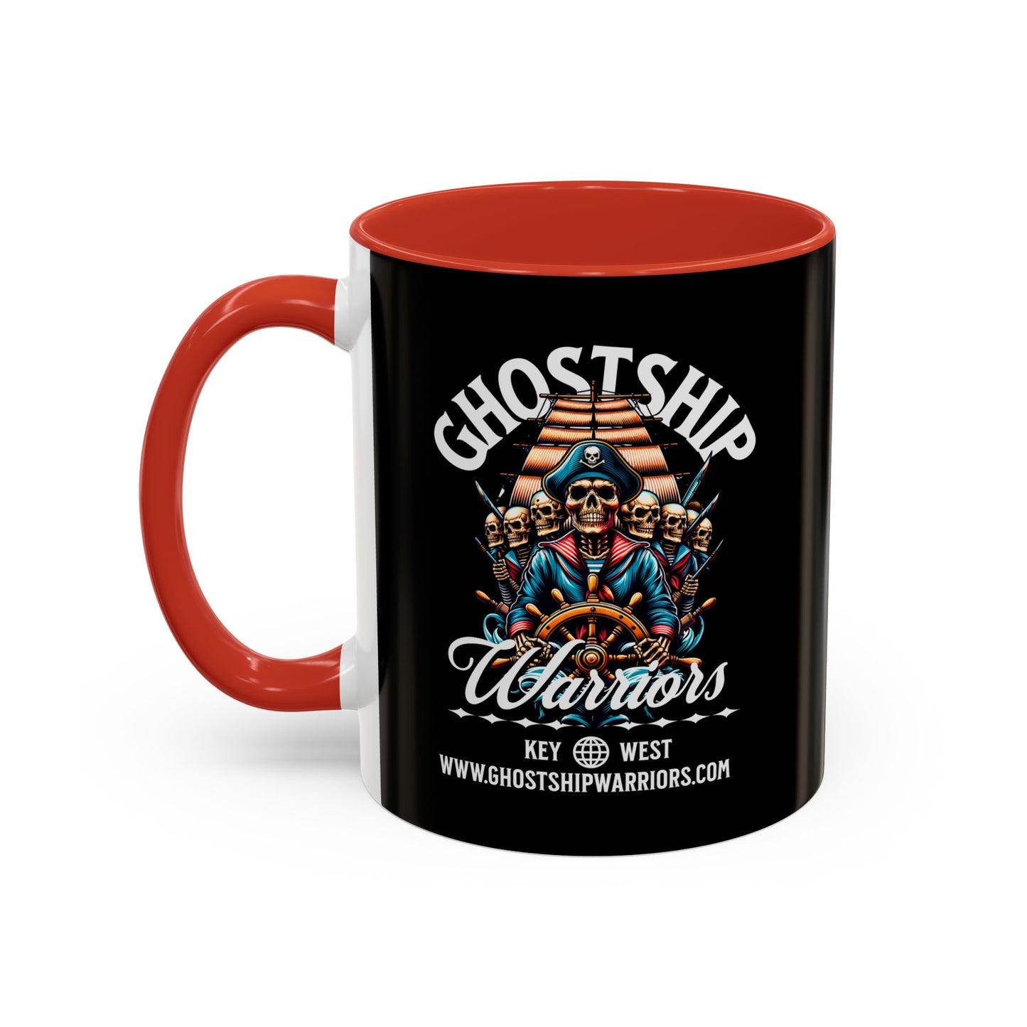 Ghost Ship Warriors Coffee Mug — Pirate Skull Accent Mug (11/15 oz)