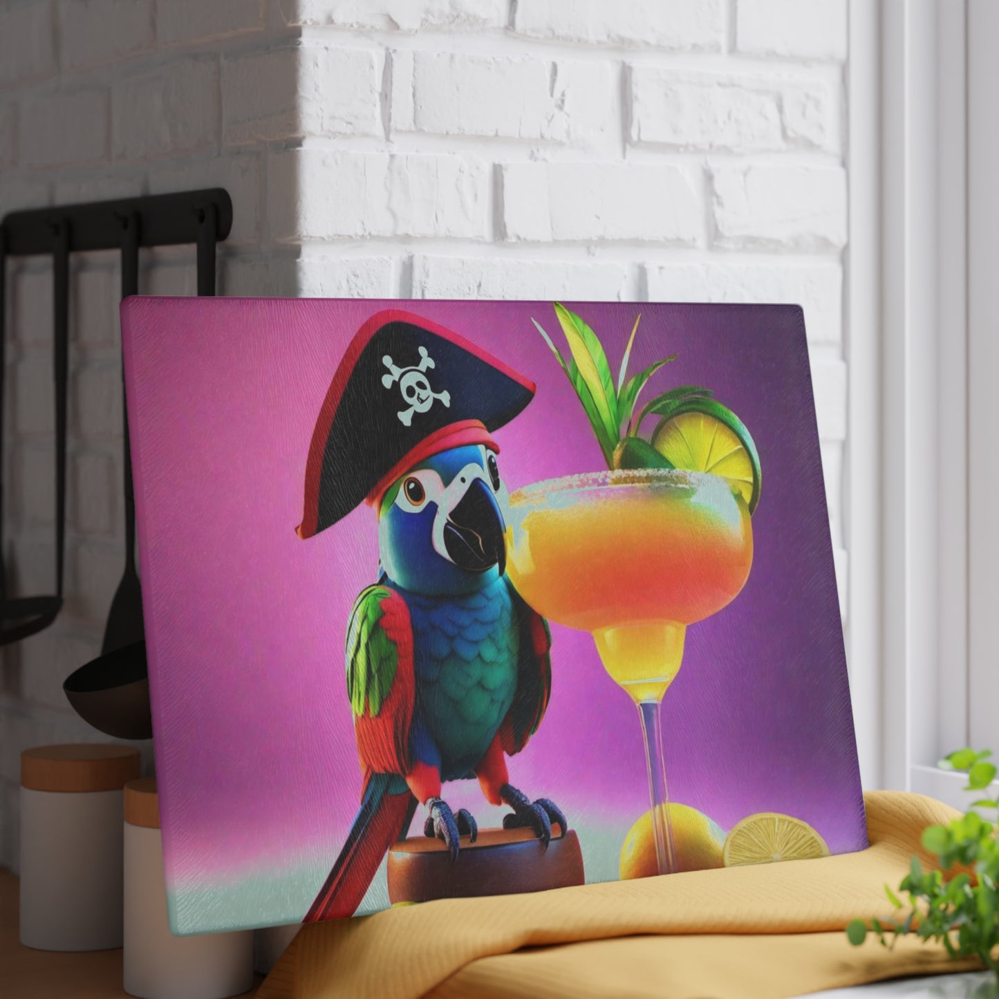 Pirate Parrot Glass Cutting Board