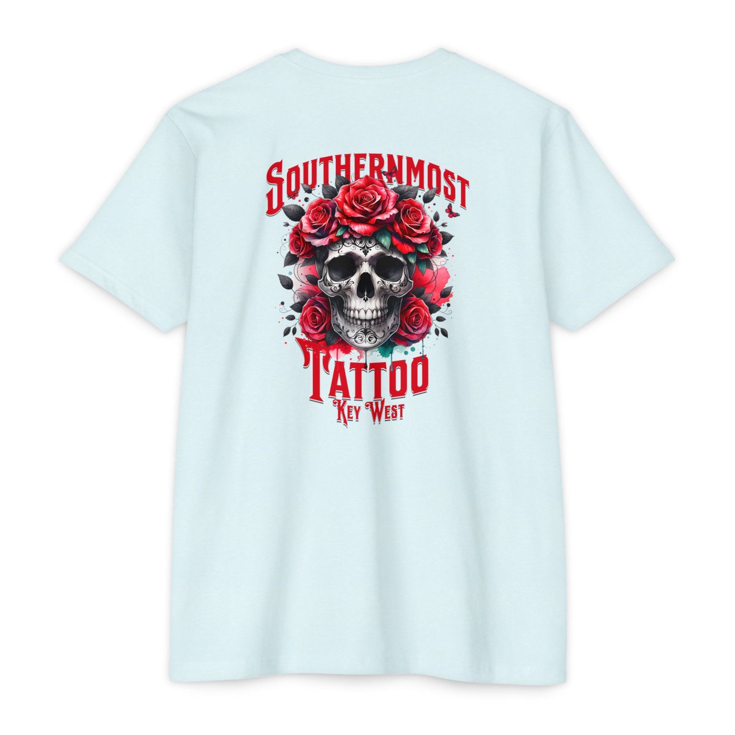 Tattoo Skull T-Shirt — "Southernmost Tattoo Key West" Rose Graphic