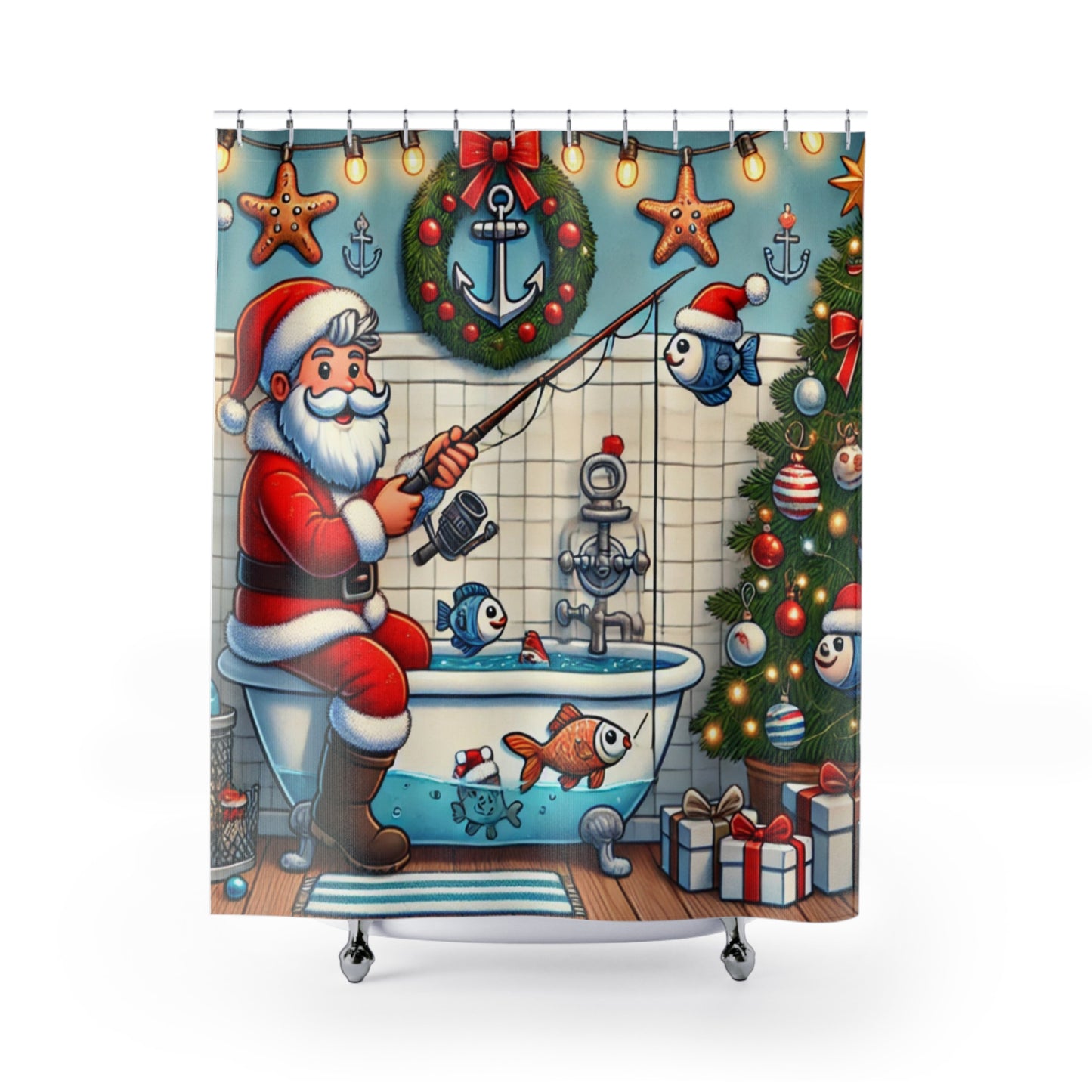 Santa Fishing Christmas Shower Curtain