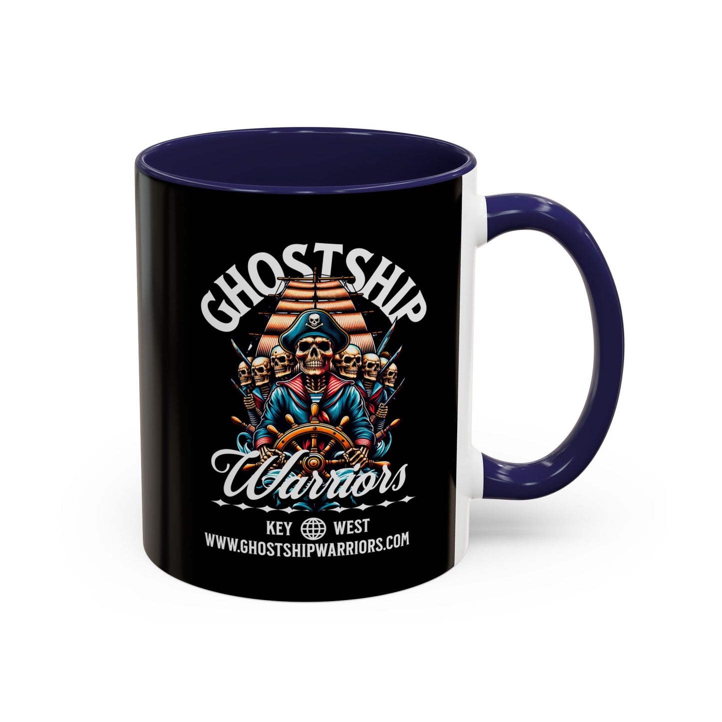 Ghost Ship Warriors Coffee Mug — Pirate Skull Accent Mug (11/15 oz)