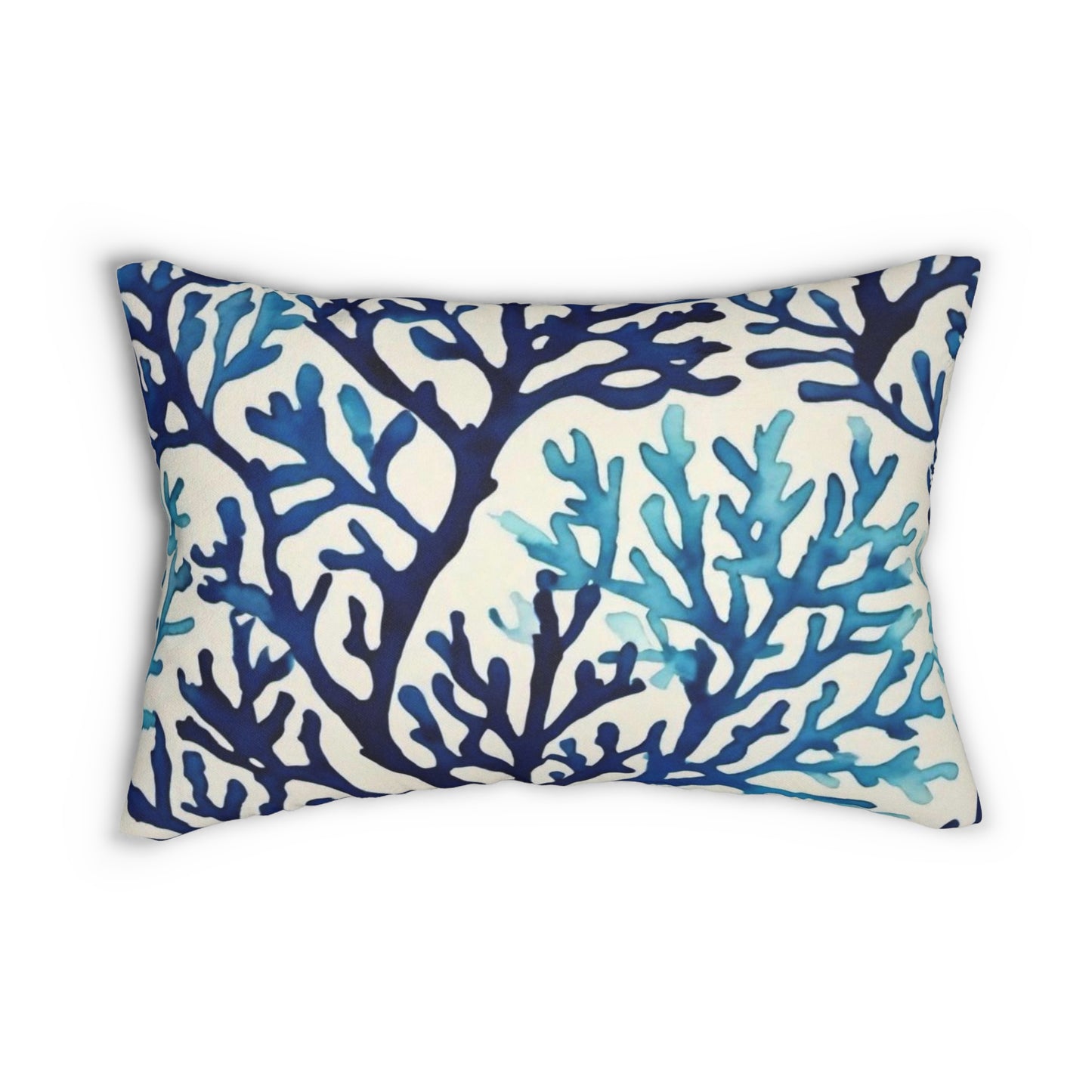 Blue Coral Watercolor Spun Polyester Lumbar Pillow