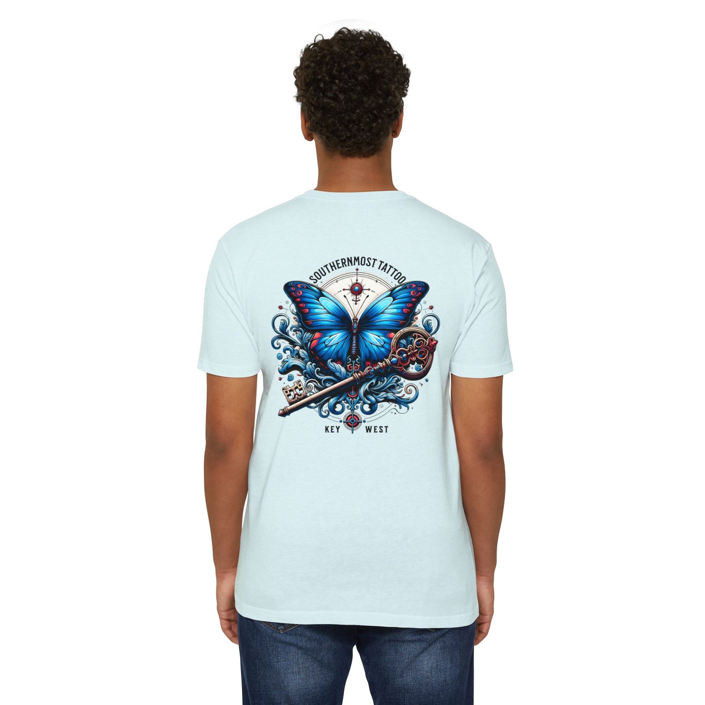 Key West Blue Butterfly T-shirt — Southernmost Tattoo Shop Souvenir