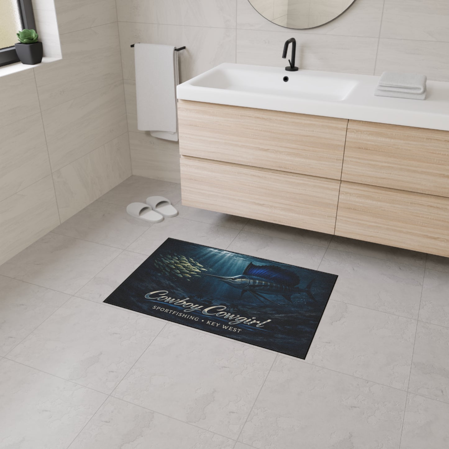 Sailfish Sportfishing Floor Mat — "Cowboy Cowgirl" Key West Nautical Doormat