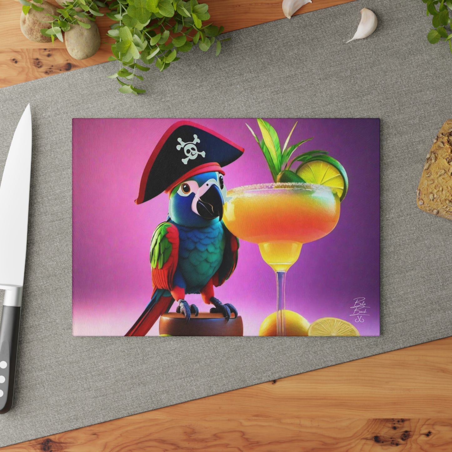 Pirate Parrot Glass Cutting Board