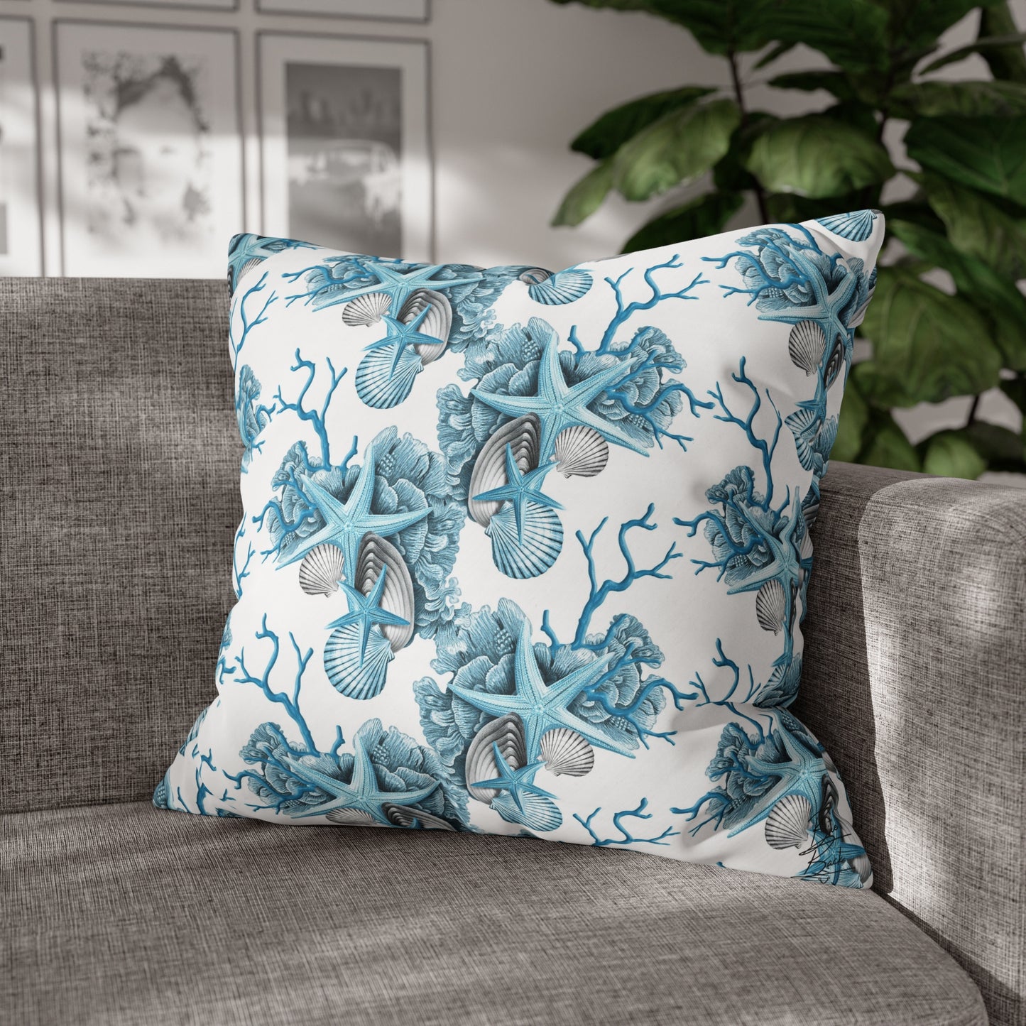 Blue Coral Canvas Pillowcase