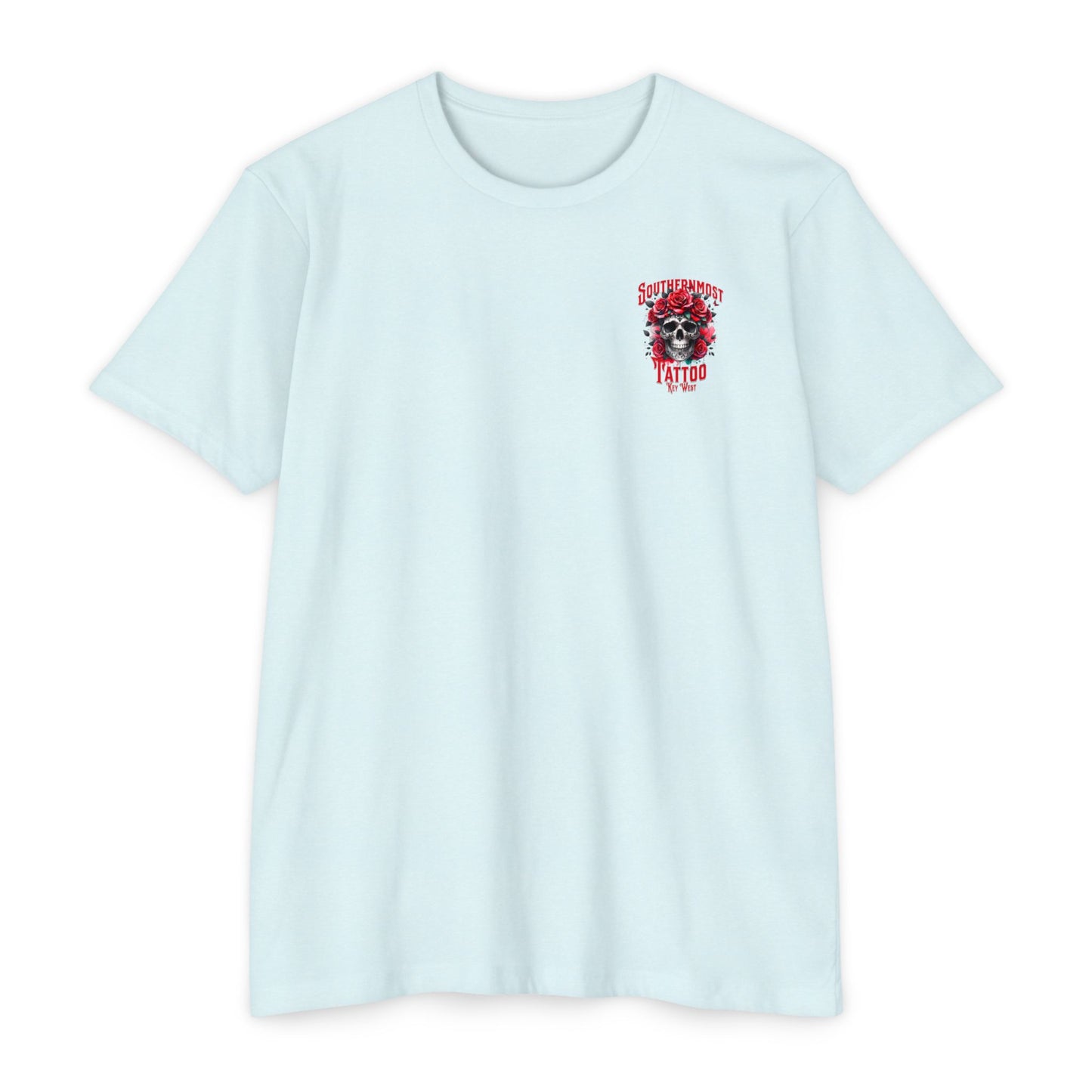Tattoo Skull T-Shirt — "Southernmost Tattoo Key West" Rose Graphic