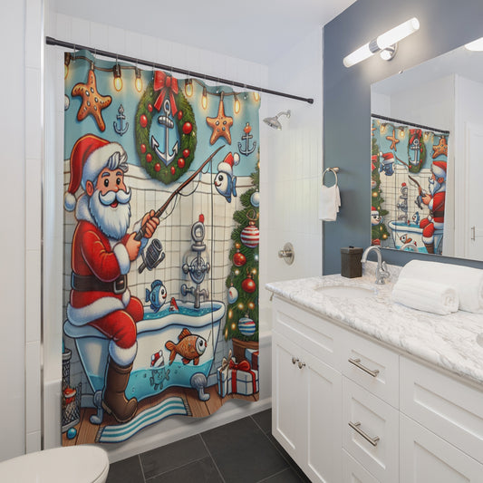 Santa Fishing Christmas Shower Curtain