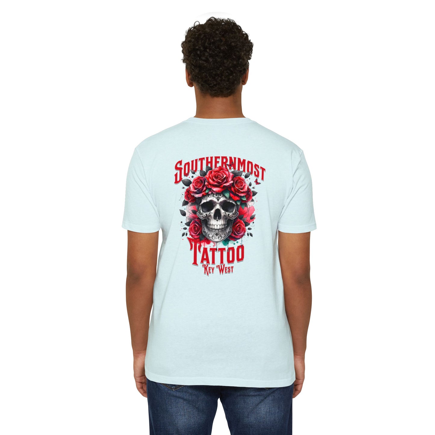 Tattoo Skull T-Shirt — "Southernmost Tattoo Key West" Rose Graphic