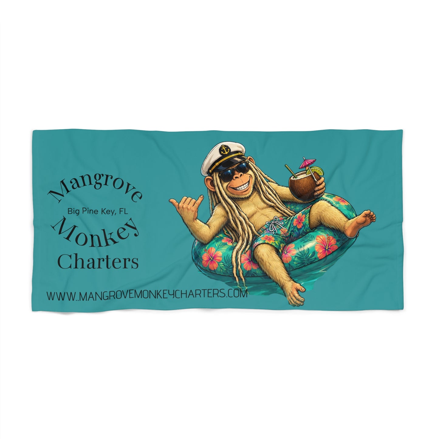 Mangrove Monkey Charters Beach Towel — Tropical Captain Monkey Design