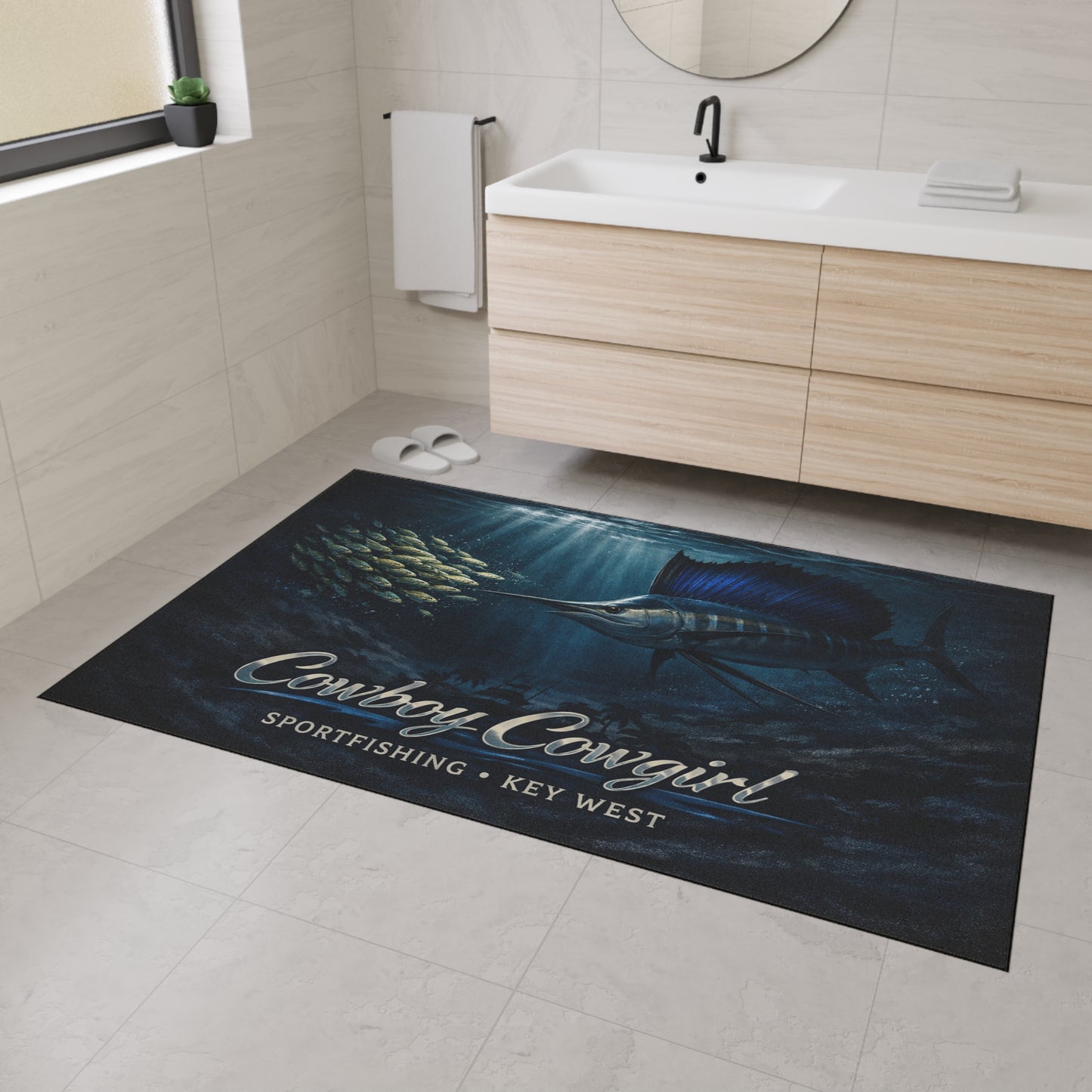Sailfish Sportfishing Floor Mat — "Cowboy Cowgirl" Key West Nautical Doormat