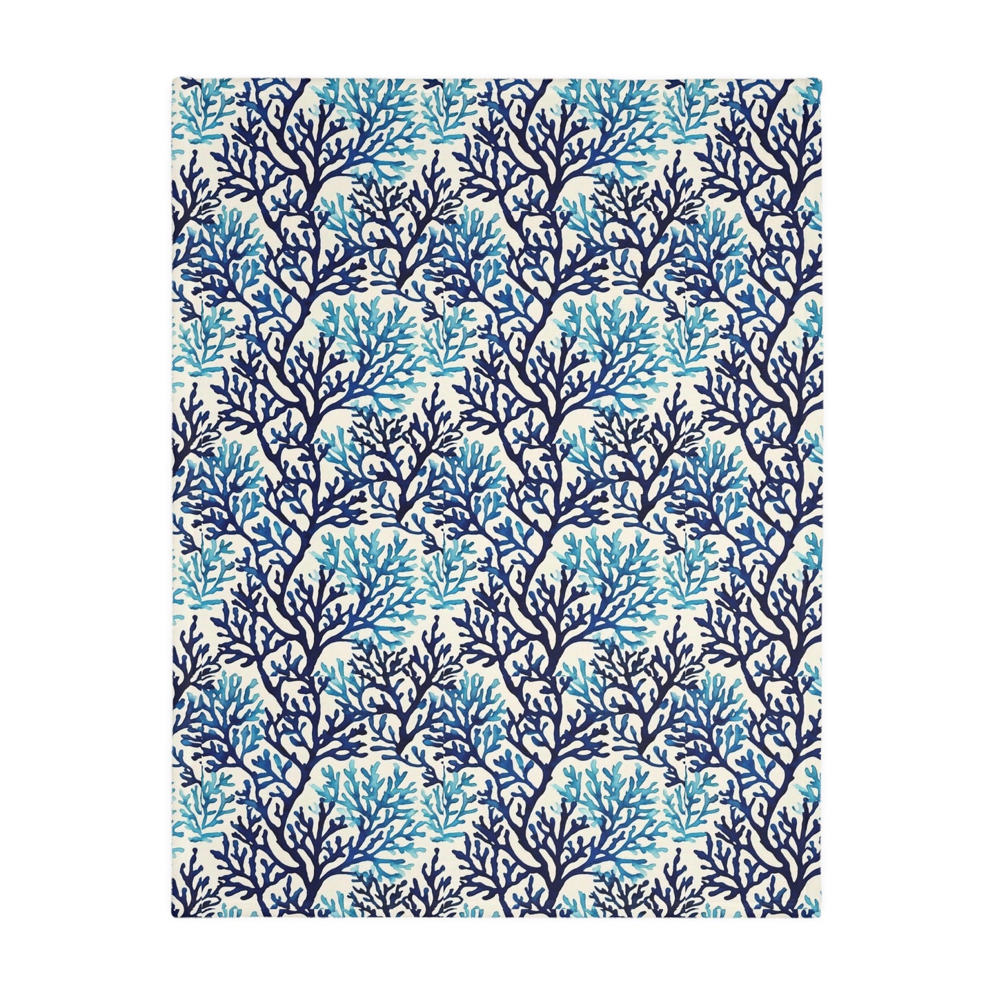 Blue Coral Watercolor Velveteen Minky Blanket (Two-sided print)