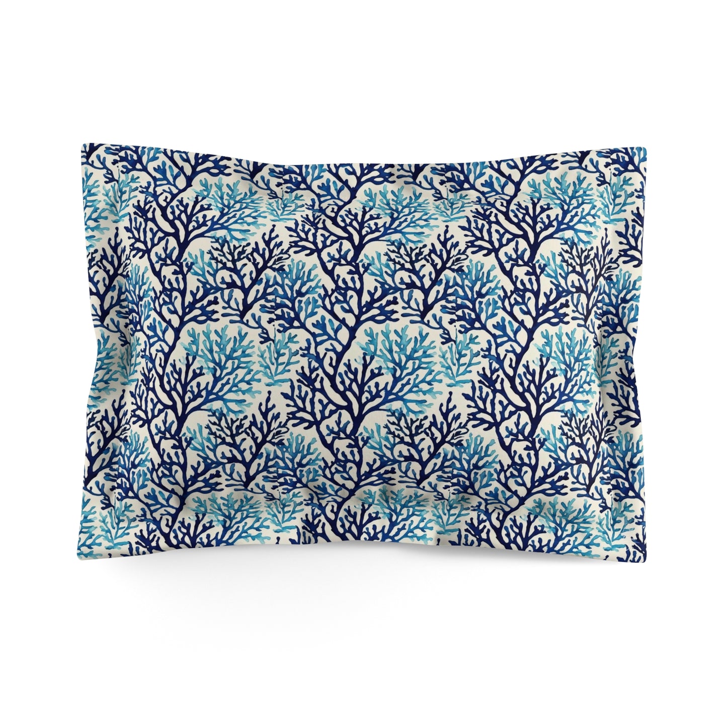 Blue Coral Watercolor Microfiber Pillow Sham (Q or K)