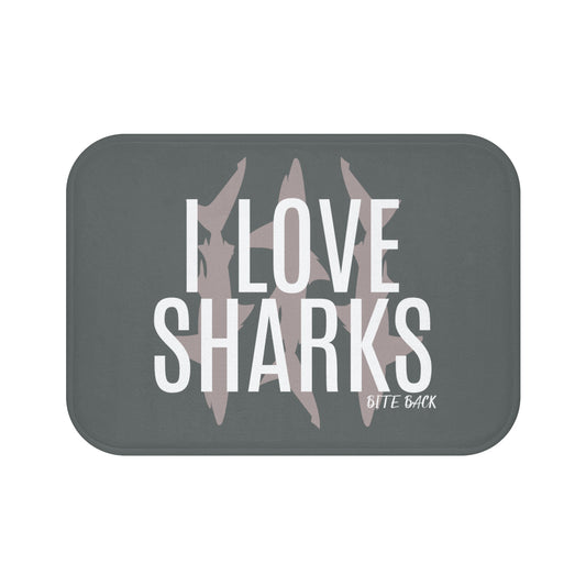 Shark Lover Bath Mat - I Love Sharks Design, Nautical Decor, Gift for Ocean Enthusiasts, Bathroom Accessory, Shark Week Decor