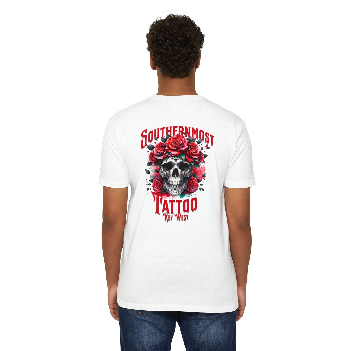 Tattoo Skull T-Shirt — "Southernmost Tattoo Key West" Rose Graphic