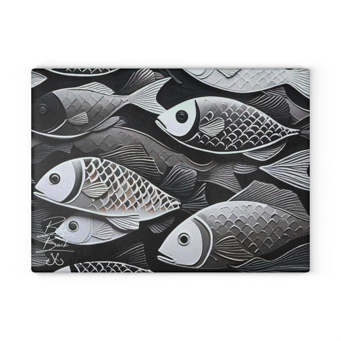 Black & White Fish Glass Cutting Board